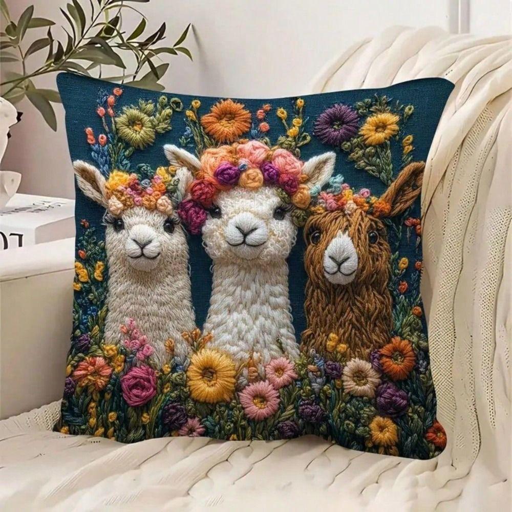 Vintage Pillow Case Alpaca Print Decorative Pillowcase Creative Cushion Cover  Sofa Decoration