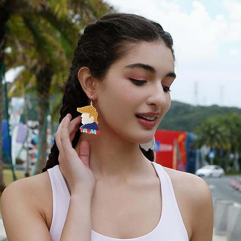 Trump Dangle Earrings Handmade Seed Bead ear hooks boho earrings for women