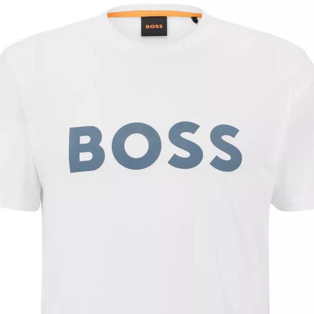HUGO BOSS T Shirts Men's Blue With White Lettering Crew Neck Moderate Straight Fit 50481923-103