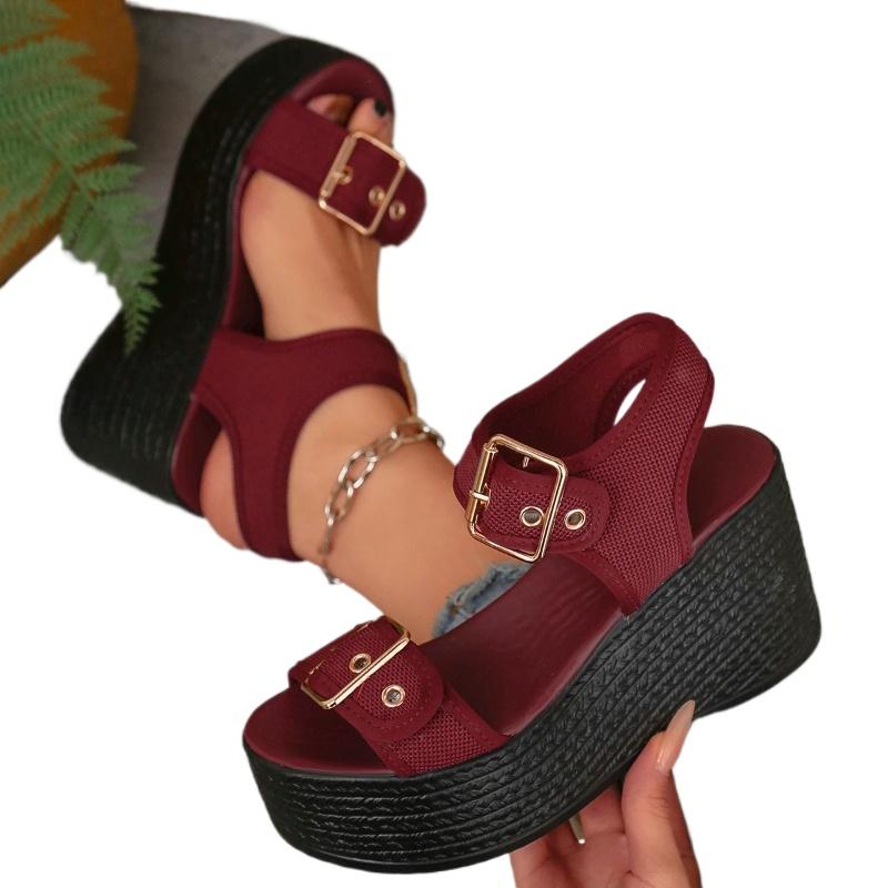 Thick Bottom Women's Wedge Heel Sandals Summer 2025 Buckle Strap Chunky Platform Sandals Woman Fashion Plus Size Beach Sandalias