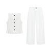Linen Blended Cropped Short Skirt Hem Vest 3748330 Pleated Mid-Waist Wide Faded Pants 3218330