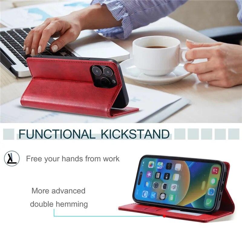 Leather Wallet Card Phone Case for iPhone 15 Pro Max 14 Plus 13 12 Mini 11 For Samsung Galaxy S23 Ultra S22 S21 S20 FE A54 A34 A14 A73 A53 Flip Cover