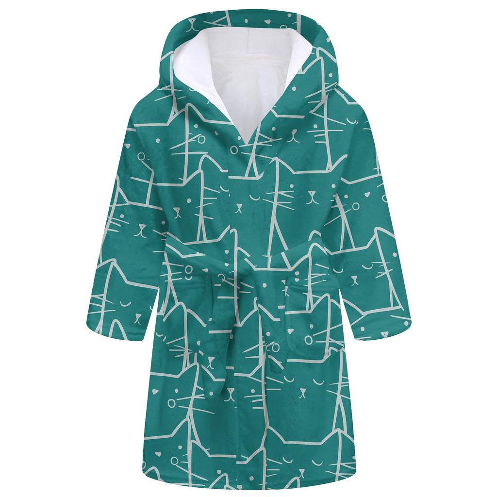 Children's Long Bathrobe Printed Flannel Pajamas