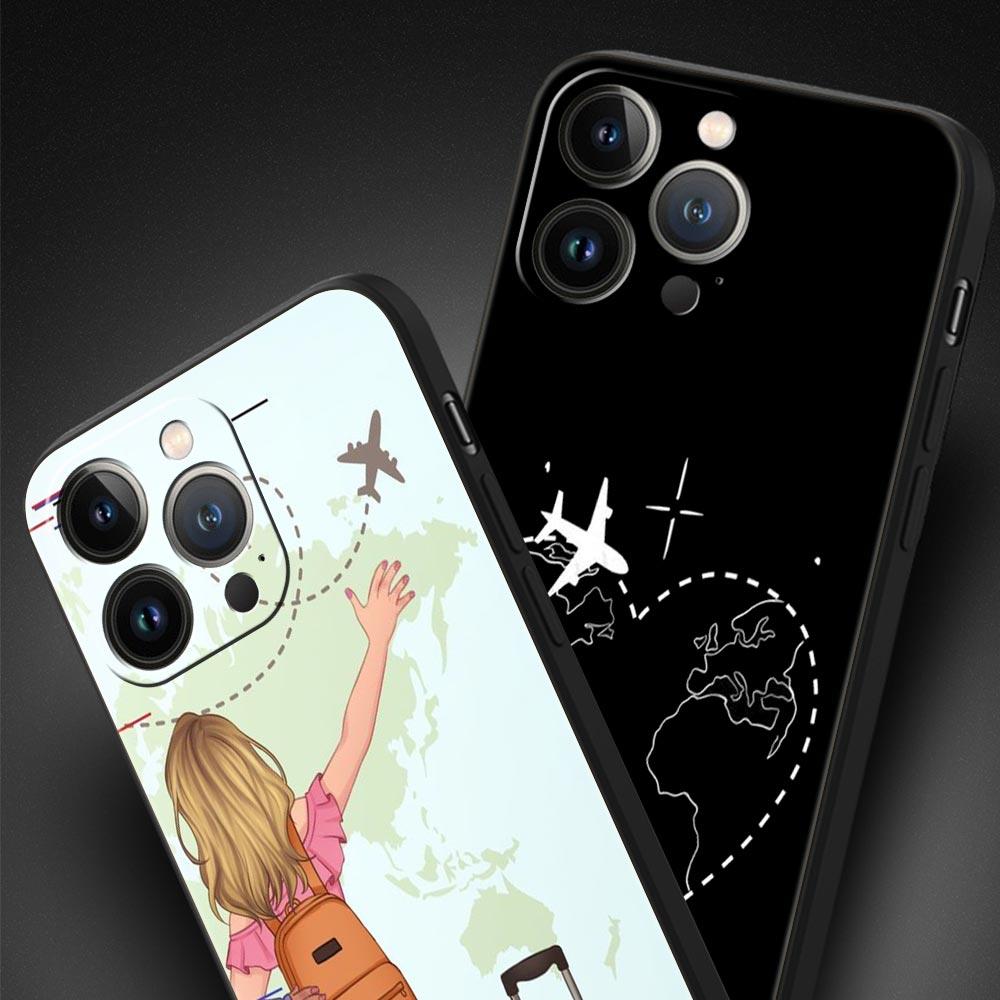 Fashion Planes World Map Travel Luxury Soft Phone Case For iPhone 13 15 14 12 11 Pro MAX XR X SE XS 7 8 Plus Silicone Cover