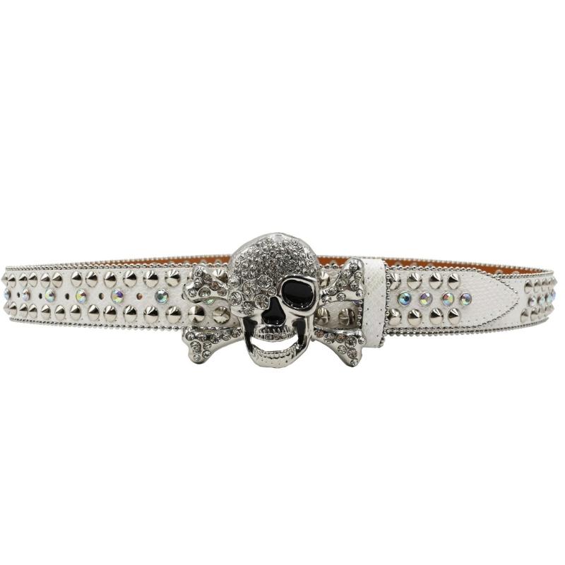 Punk Skull Buckle Belt for Adult Teens Rhinestones Rivet Studded Belt Halloween Party Music Festival Belt Eye Catching