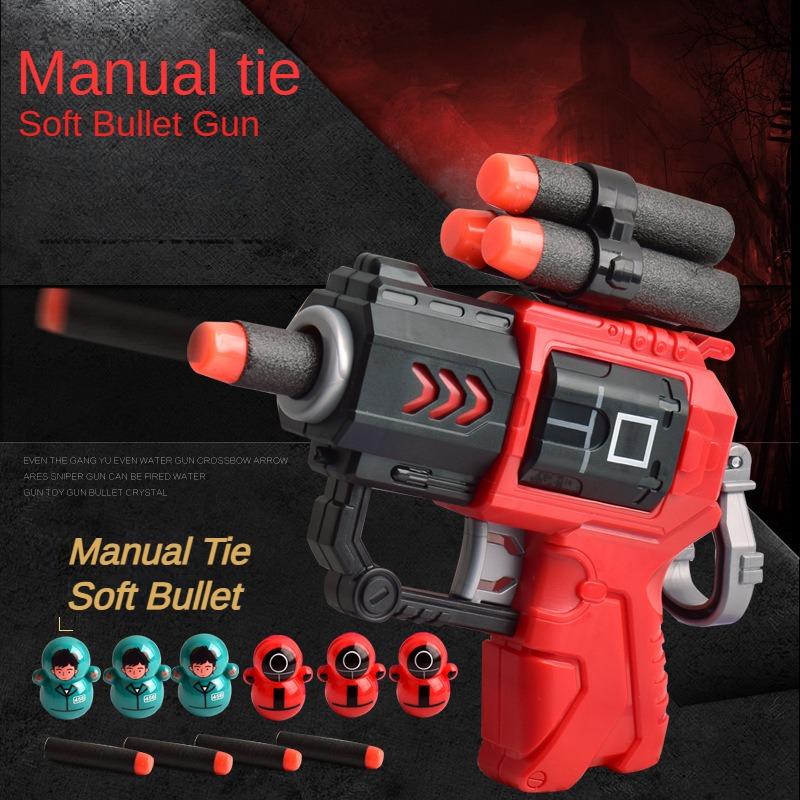 Mini Soft Bullet Gun Manual EVA Bullet Funny Parent-child Interactive Battle Toy Prop with Little Toy Man
