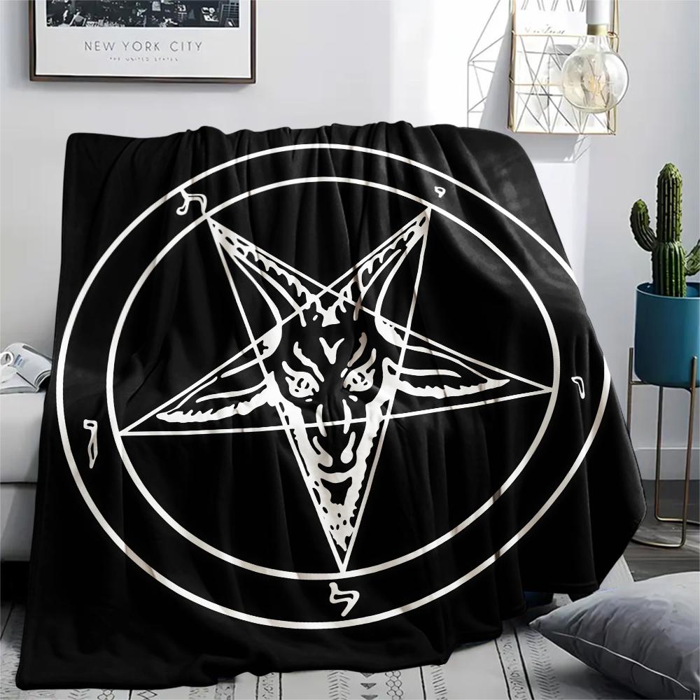 1PC Satan Symbol Print Flannel Blanket, High Quality All Seasons, Home Decor, Warmth and Comfort, Perfect for Christmas Gifts