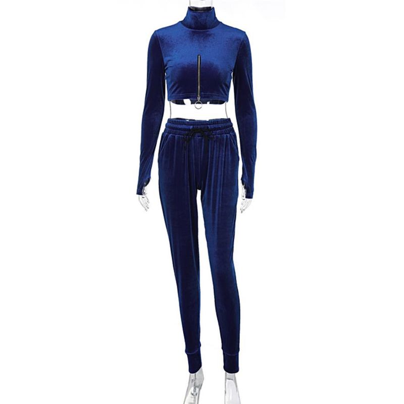 

European/American Fashion Casual Set Sweater Pants Blue S