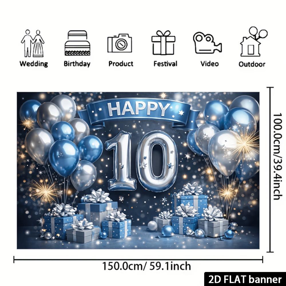2D 10th Anniversary Celebration Banner Background - Blue and Silver Theme 10th Anniversary Celebration Background Polyester