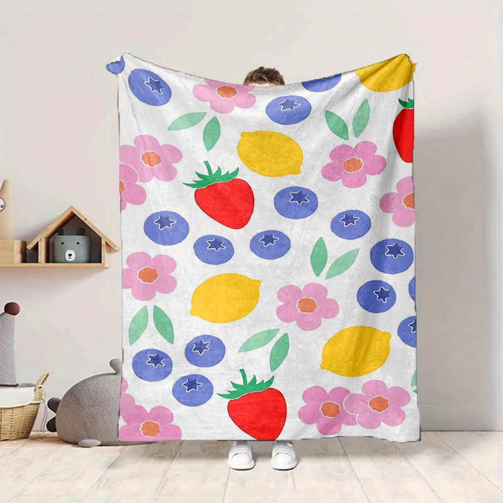 1pc Fruit Garden Lightweight Flannel Blanket, Comfortable and Warm Blanket, for Office and Camping Sofa Bed, Livingroom006
