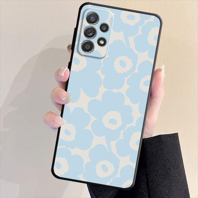 Black Soft Bumper Case For Samsung Galaxy A33 A52 A13 A71 A31 A51 A32 A22 A72 A21s A23 A53 A14 A52s Lovely Flower Cover