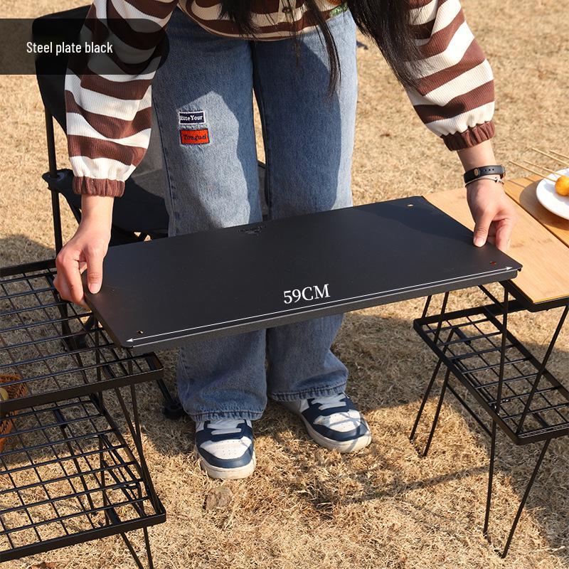 Klapptisch aus Eisendrahtgeflecht mit Stahlplatte & Holzplatte