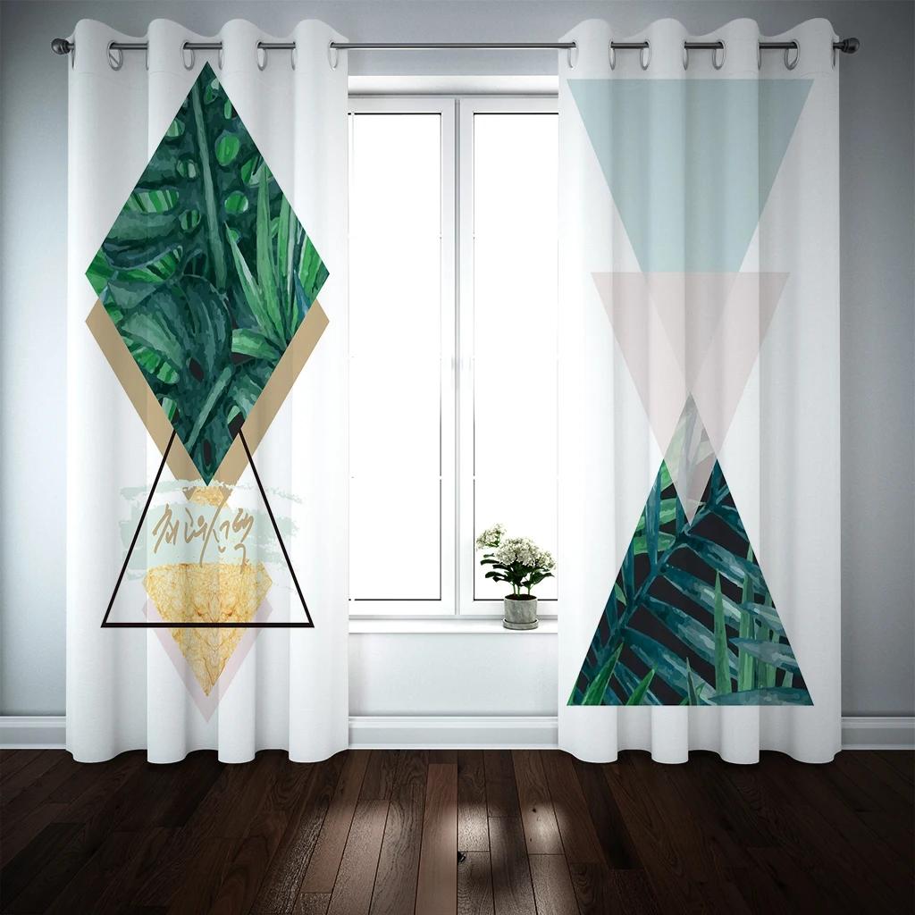 3D Moderne Klassisk Marmor Grønt Gull Elegant Grå 2 Panel Tynn skyggelegging Polyester Vindusgardin for soverom Stueinnredning
