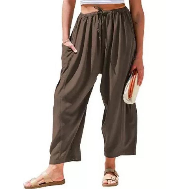 Women High Waist Loose Pleated Wide Leg Casual Long Pants