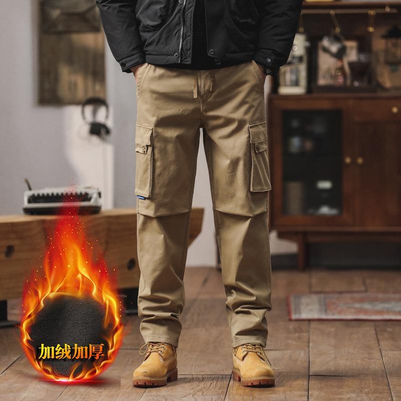 Autumn and winter new men's overalls warm cold wear-resistant straight pants versatile casual outdoor velvet trousers