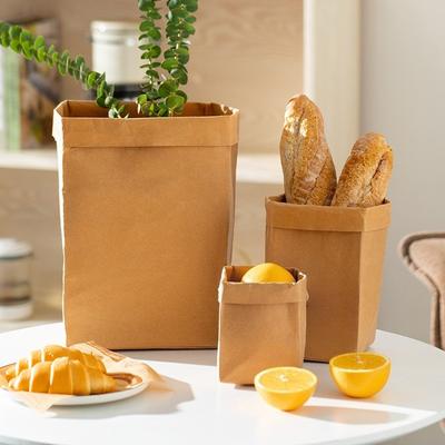 1/4pcs Kraft Paper Bag Reusable Grocery Bags For Fruits  Washable Paper Storage Bags Vegetable Plants Flowers Bread Packing