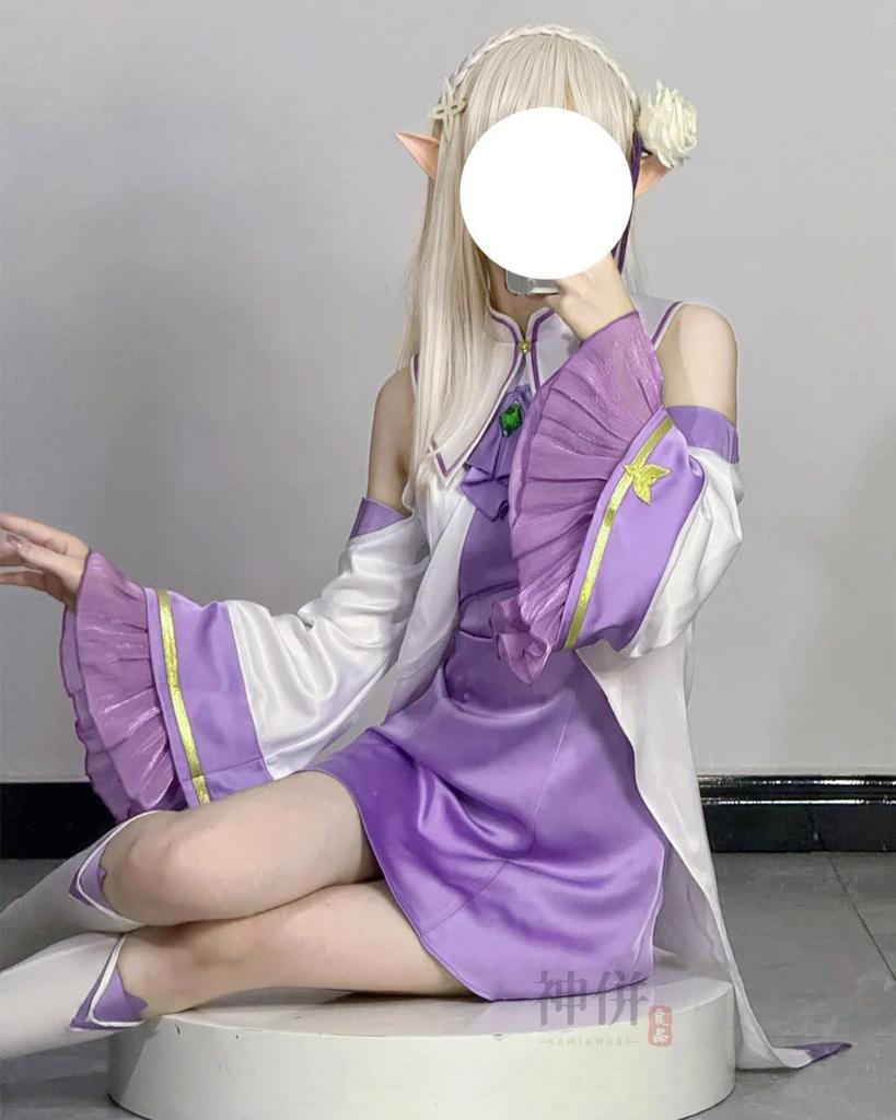 Emilia Cosplay Costume with Sanctuary Outfit from Adult for Cultural and Stage Performances Sanctuary Outfit with Size [Excellent Quality] Wig,