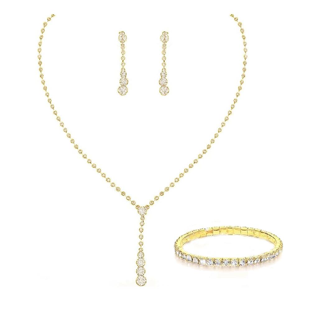 

Простое колье со стразами с бахромой, свадебное колье со стразами, комплект сережек-гвоздиков, свадебные аксессуары из трех частей