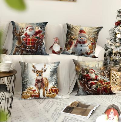 New Christmas Printed Cushion Cover Christmas Elk Home Sofa Decoration Cushion Cover Bedside Cushion