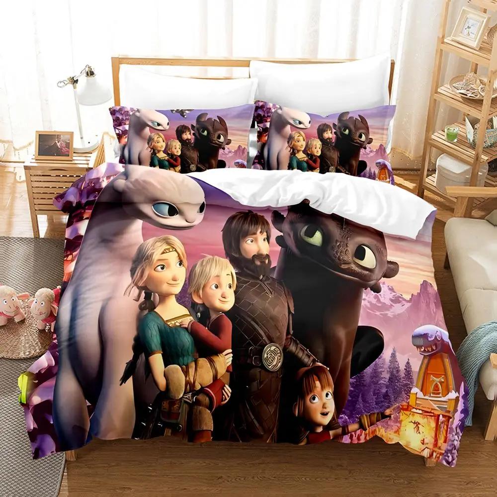 Anime T-Toothless Boy Duvet Cover Set, Polyester Bedding Set For Home 2-Piece Set 1 Quilt Cover with Pillowcase for Boy Gifts