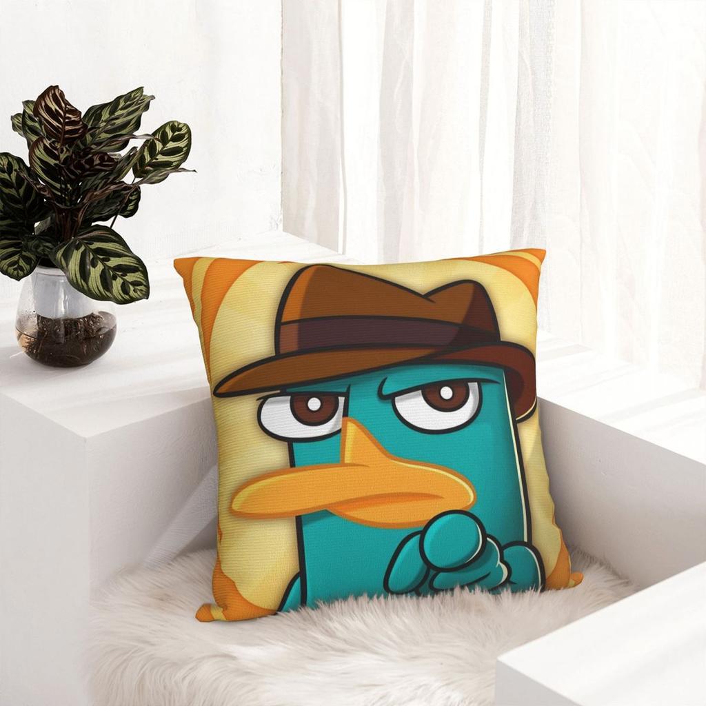 Perry The Platypus Square Pillow Case Kawaii Duck Cushion Cover Creative Polyester Decorative Pillowcase For Home 45*45Cm