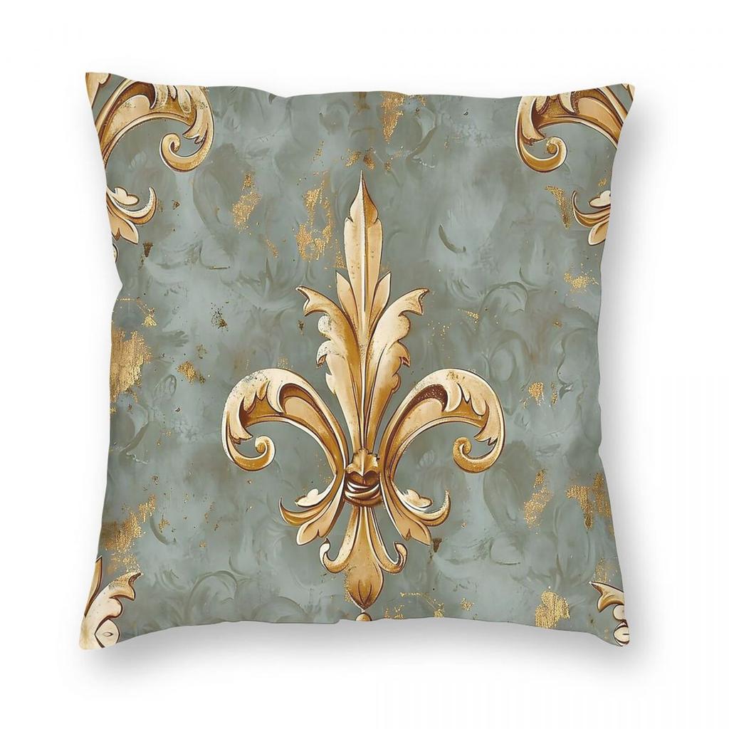 Vintage Fleur De Lis Square Pillowcase Polyester Linen Velvet Creative Zip Decorative Bed Cushion Cover 18"