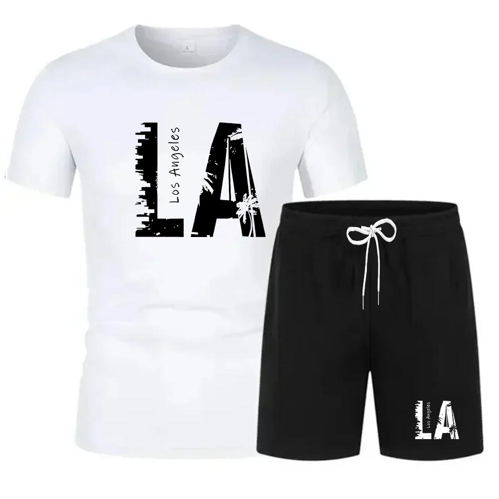 Nuovo set sportivo estivo da uomo, T-shirt a maniche corte e pantaloncini due pezzi, abbigliamento casual traspirante e ad asciugatura rapida.