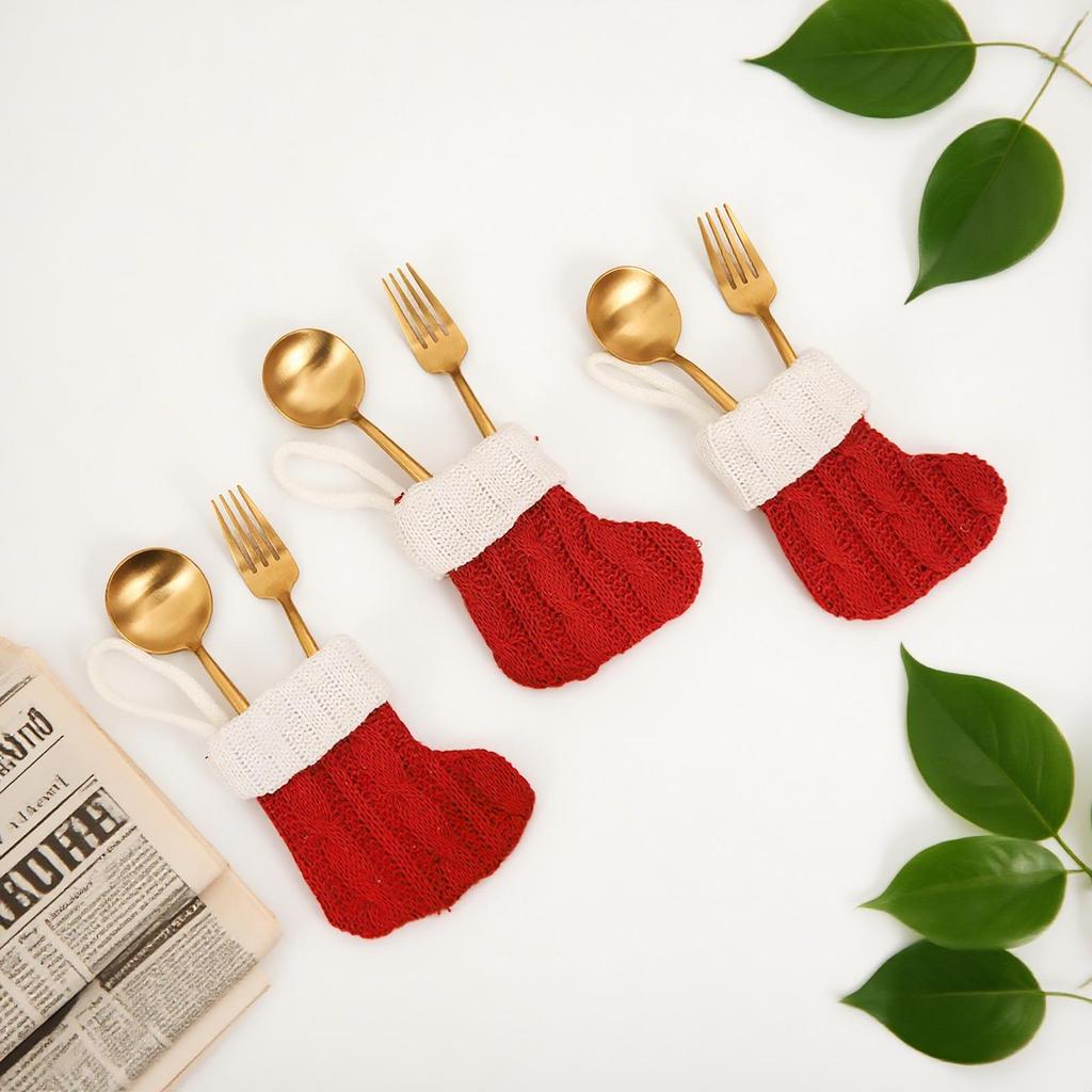 Mingguan New Cartoon Striped Christmas Stocking and Knife Fork Set Pendant Gift Bag