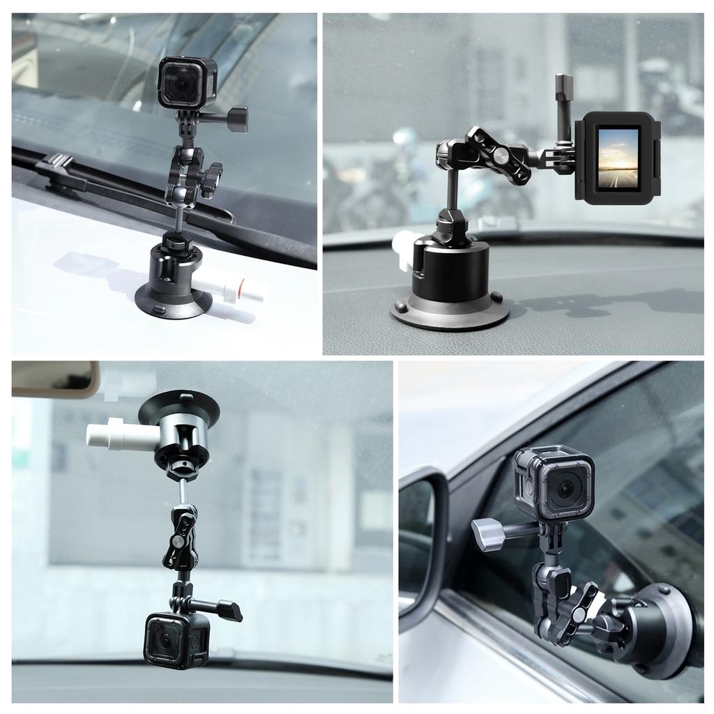 PU844B 3 Inch Suction Cup Mount Quick Release Aluminum Alloy 30kg Horizontal Suction Force with 1Celsius4 Inch & 3Celsius8 Inch Screw Holes