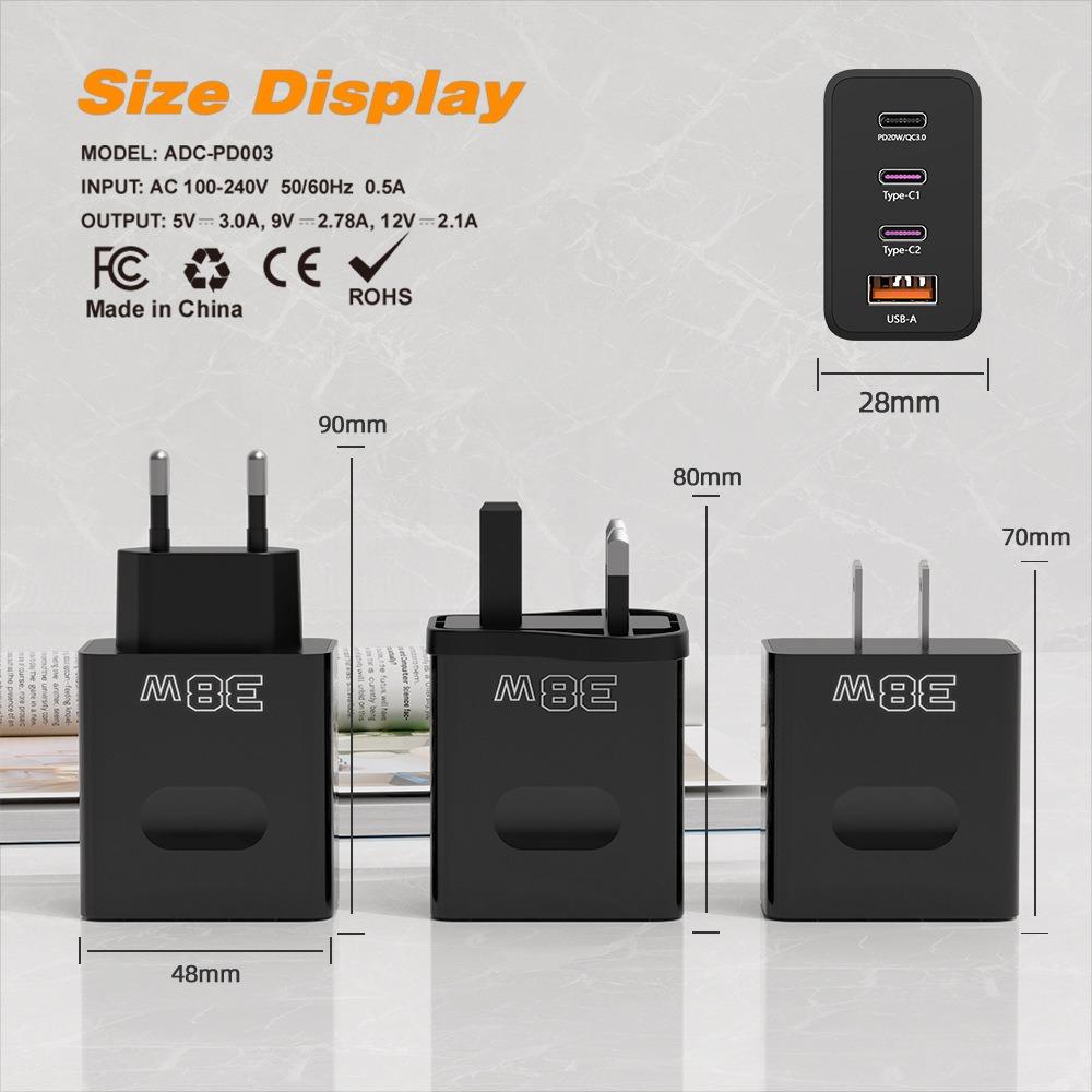 PD 38W USB C Şarj Cihazı 4 Port Hızlı Şarj Type C Cep Telefonu Adaptörü IPhone 16 15 14 için Samsung Xiaomi Huawei Hızlı Şarj 3.0