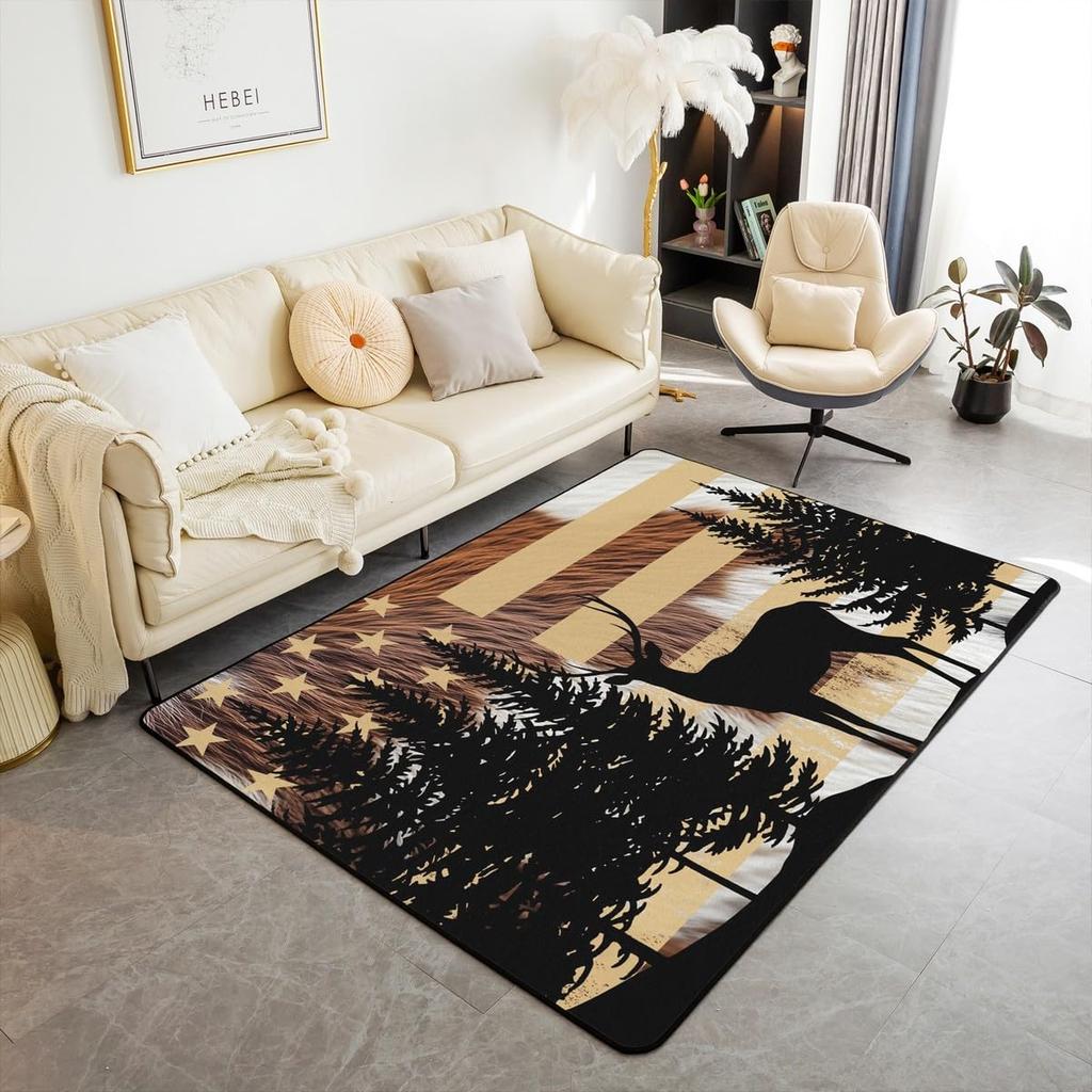 Erosebridal Rustic Cabin Lodge Area Rug 6'6" x 4'11" for Bedroom Living Room Playroom,Hunting Bear Deer Carpet,Southwestern Aztec Decorative
