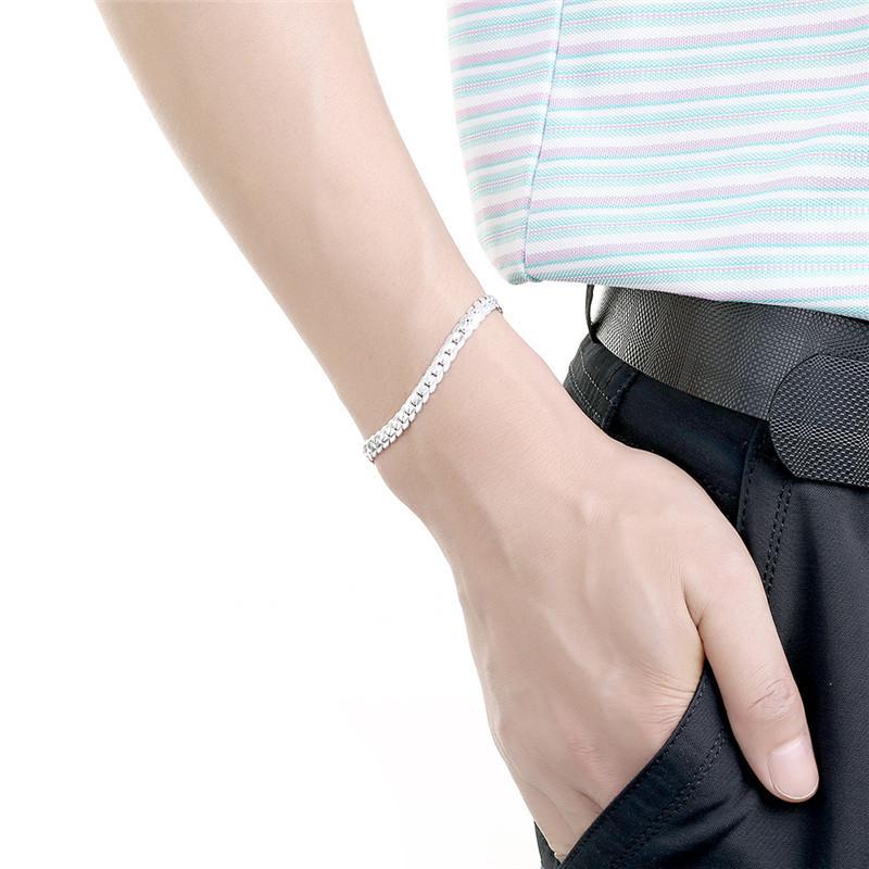 925 Silver Bracelet 6mm 18/20cm Flat Side Chain Lobster Clasp Bracelet for Woman Man Party Wedding Engagement Jewelry