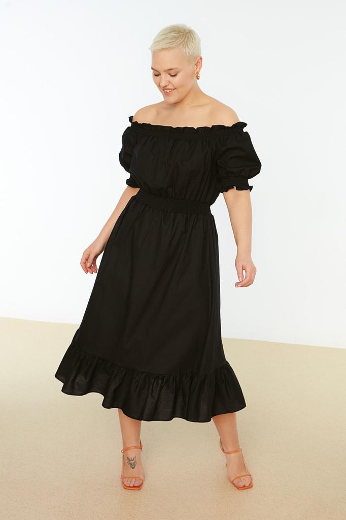 Women's Fashion New Big Size Dress Green Pleated Woven Dress