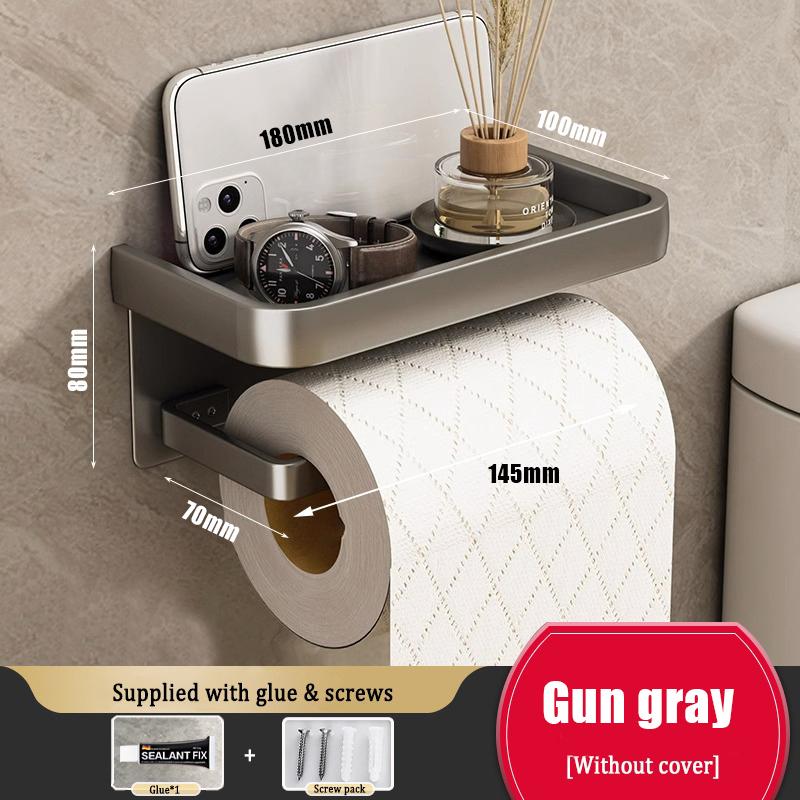1Pc Wall Mounted Aluminum Tissue Holder - Drill Free, Easy - Install Roll Paper Rack for Bathroom & Kitchen Home Organization