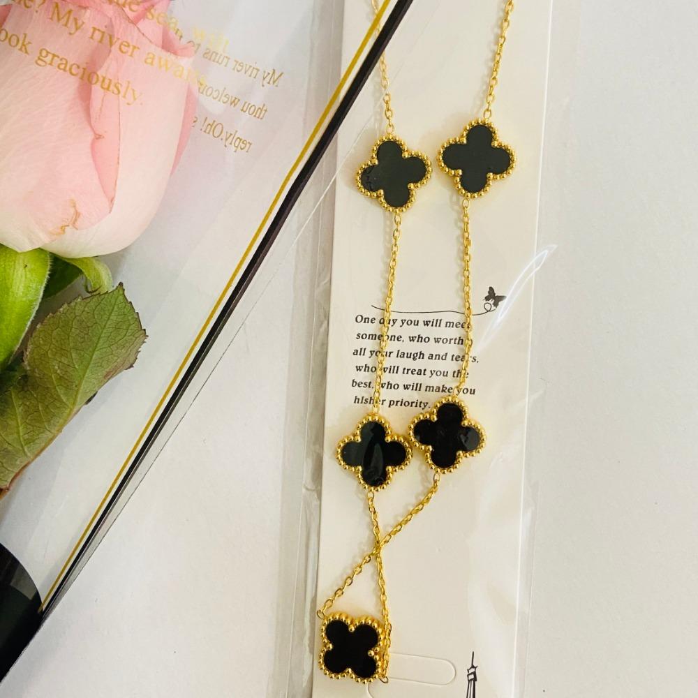 Necklaces Fashion Four-leaf Clover Necklaceelegant Double-sided Classynew Arrival5 Flower Necklacecasual