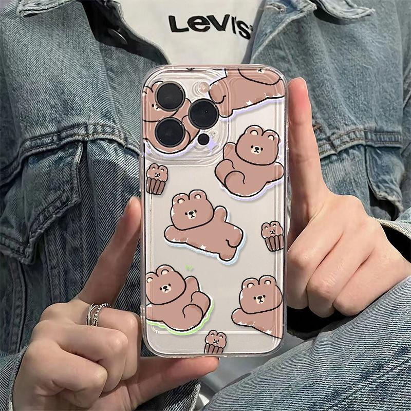 Cute brown bear applies to iPhone17promax iPhone 16 mobile phone case 14/13 transparent 15 couple