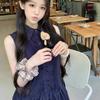 Korean college style waist thin shirt dress women's summer new navy blue sleeveless vest short skirt