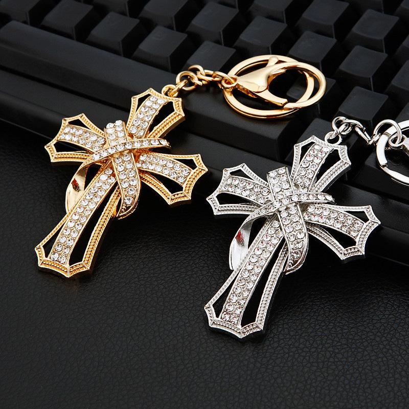 Catholic Cross for Women/Men Rhinestone Alloy Gold/Silver Religious Christ Bag Charm Jewelry Bag Charm