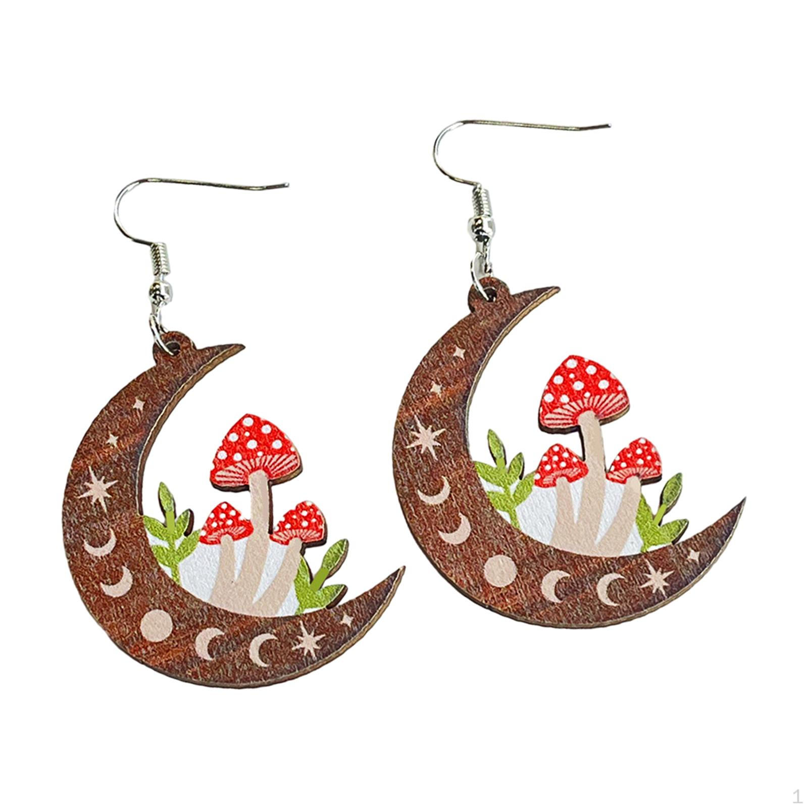 

Жіночі дерев яні великодні сережки - святкові весняні аксесуари Mushroom