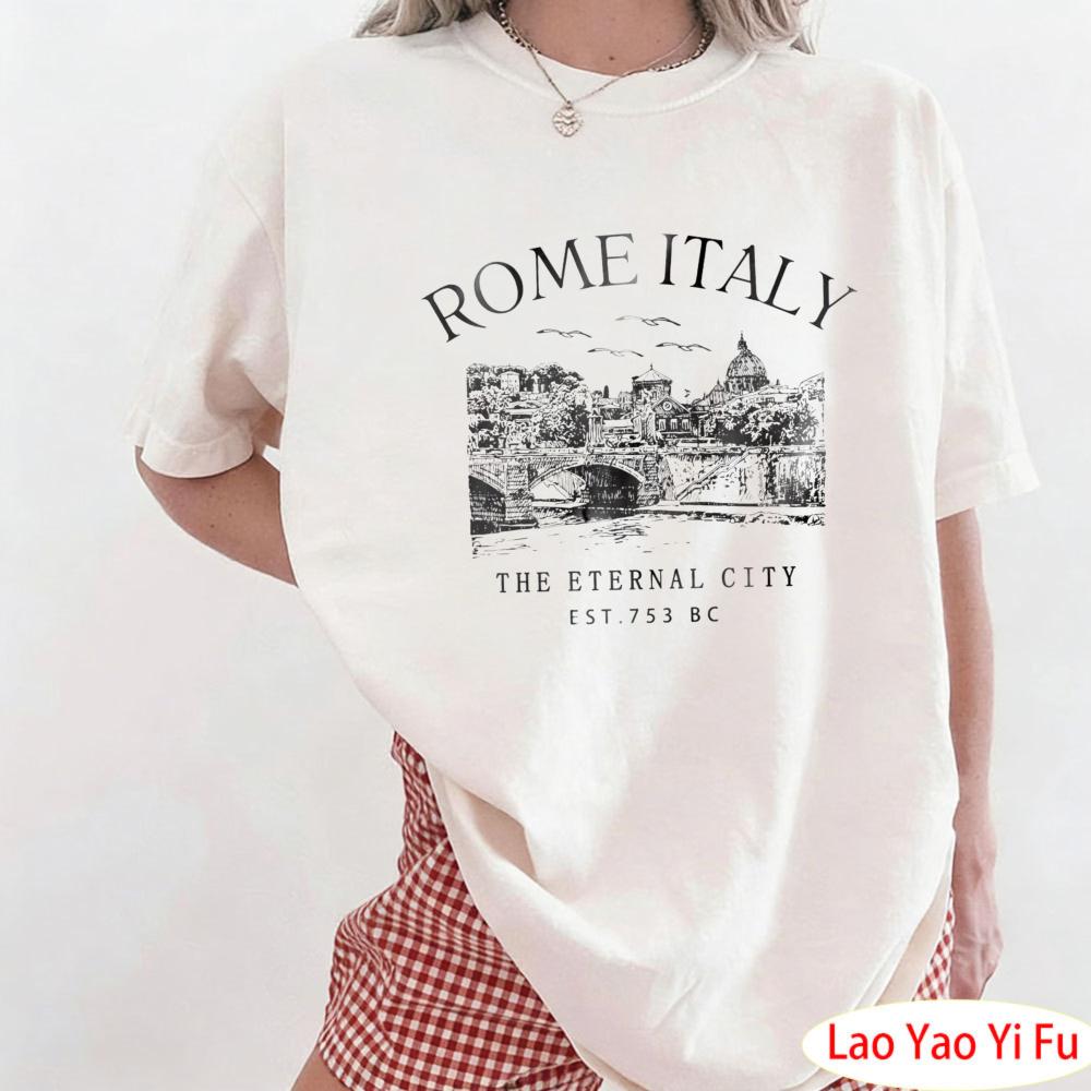 I RoUnisex Italy Shirts Italy Skyline TShirt Womens Summer Tees ROME ITALY THE ETERNAL CITY EST 753 BC Graphic Tees