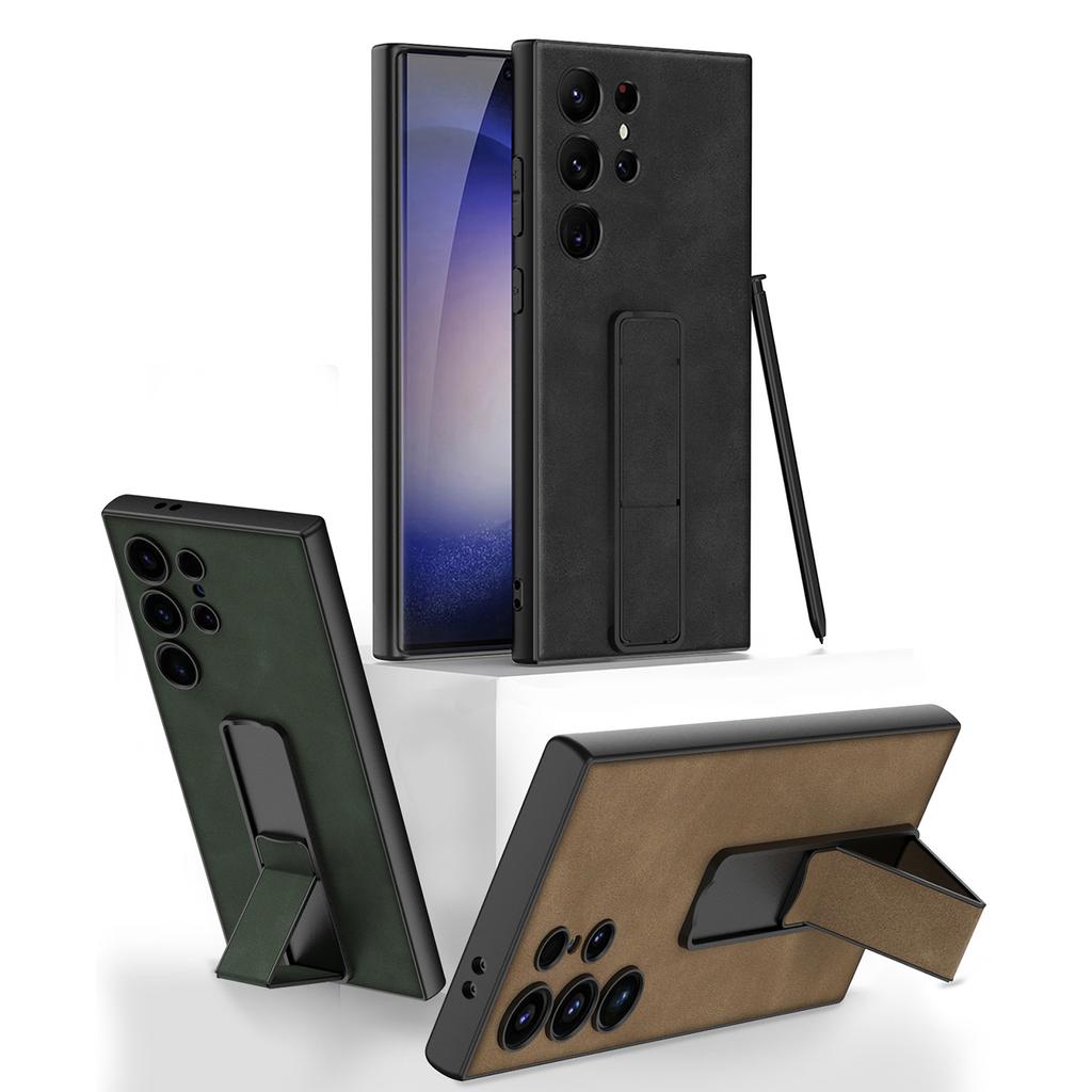 Samsung S24U Mobile Phone Case Frosted Leather Ultra Thin S24Plus Folding Bracket S24Ultra Anti Fall Fashion