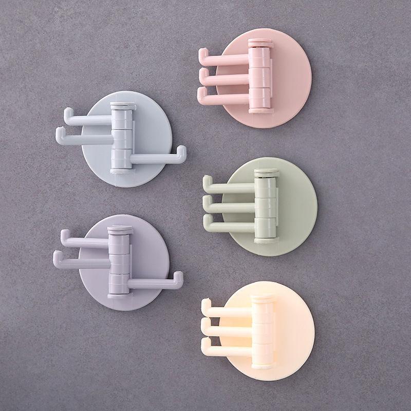 Self Adhesive Hooks Rotary Towel Sundries Hanger Plastic Towel Hook Wall Mounted Holder Wall Hooks Kitchen Bathroom Accessories