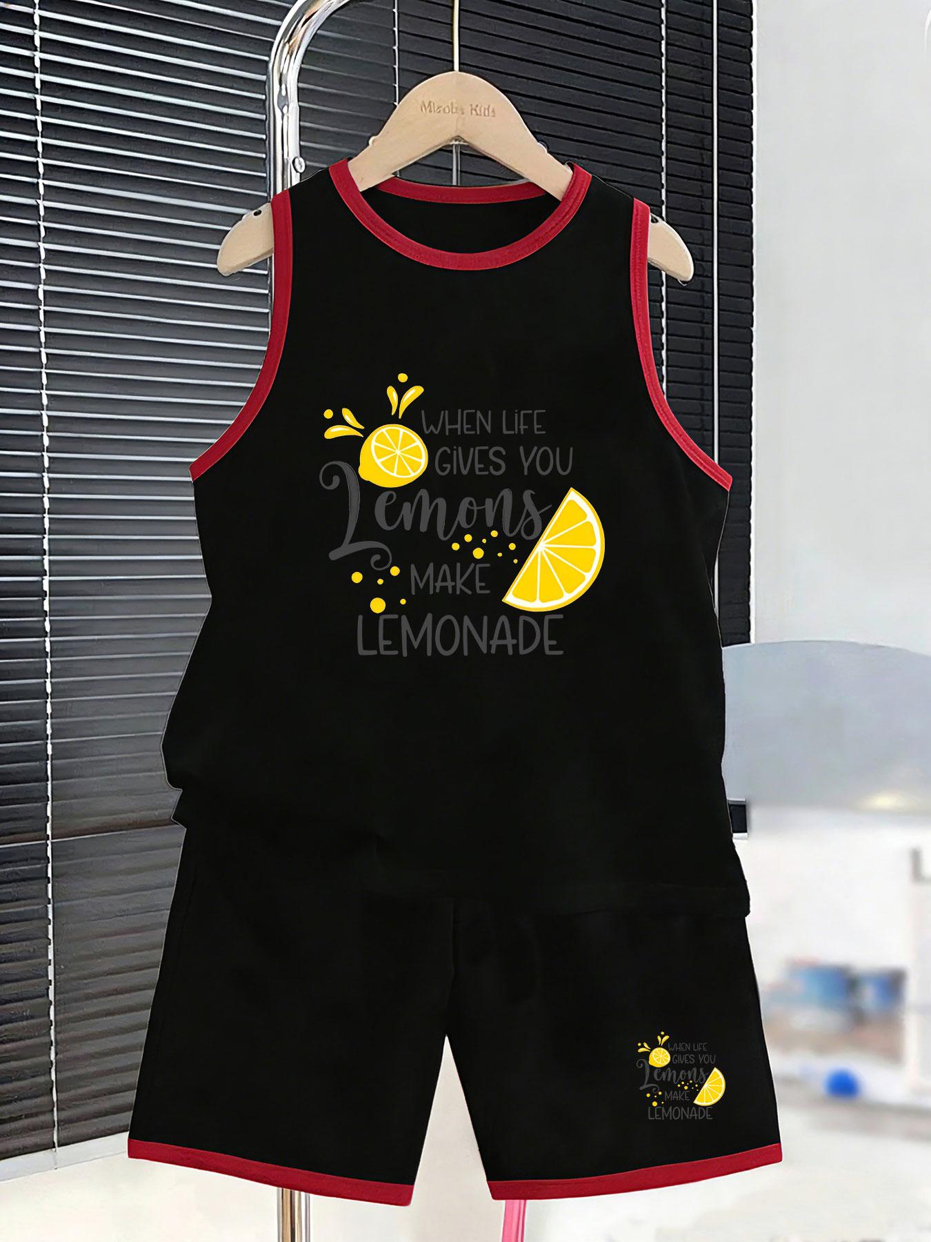 

Boys motivational printed set with lemon theme and positive quotes. Skin-friendly breathable fabric, relaxed fit for school and daily casual wear. 7Y чорний