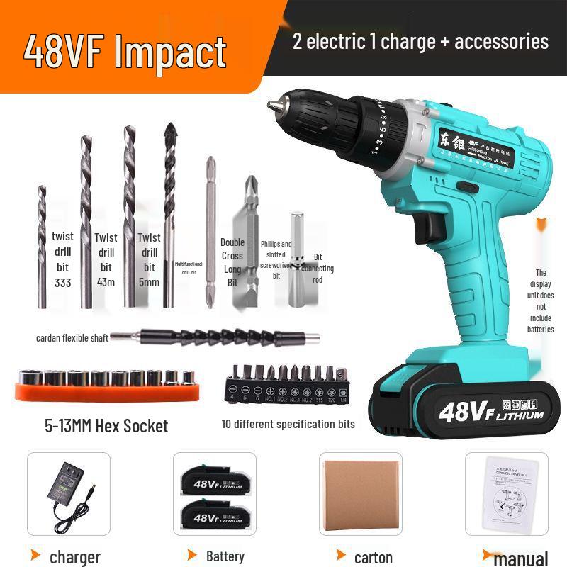 German Dual-Speed Lithium Battery Drill: Industrial-Grade, Electric Screwdriver, Hand Drill, Impact Drill for Household Use.