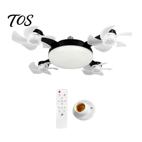 Quiet Room Fan with Light 3/4/5 Blade Ceiling & Remote Control, 2-in-1 Silent LED Drone E27 Socket Foldable Blades, 3-Speed Dimmable for Bedroom