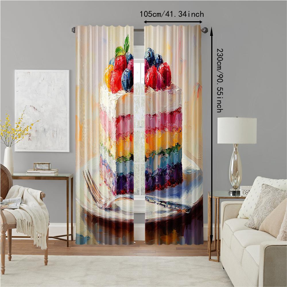 Versatile Polyester Transparent Curtains Home Decoration Retro Cake Use Bedrooms Living Rooms Curtain Set Of 2 Made Washable Area Ready