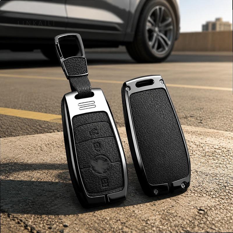 Suitable for Mercedes-Benz C E S-Class GLK GLA ML 2008-2017 3-button Car Smart Remote Key Fob Metal Key Bag Protective Cover