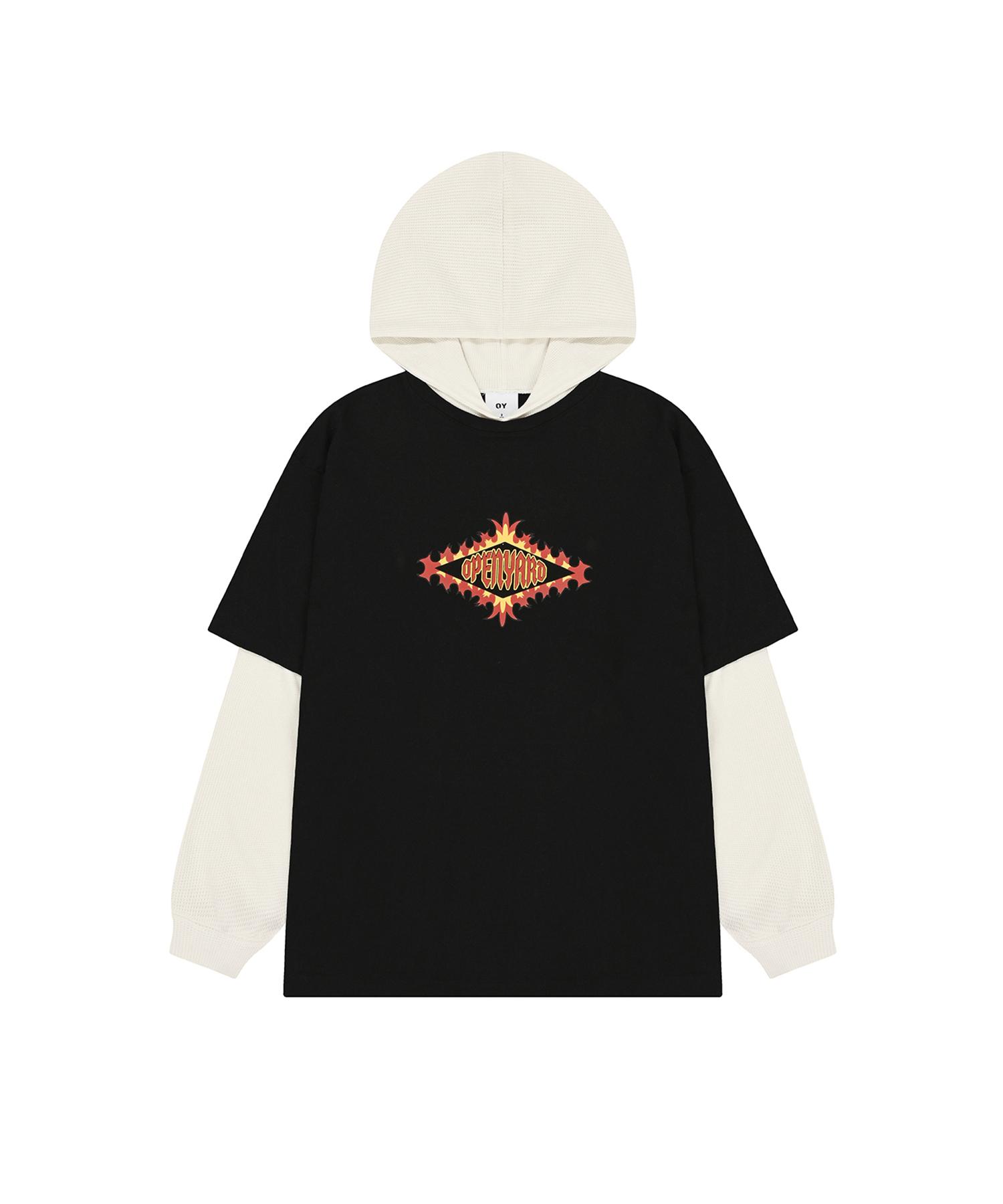 Oy Waffle Layered Hooded Long Sleeve - Black 1