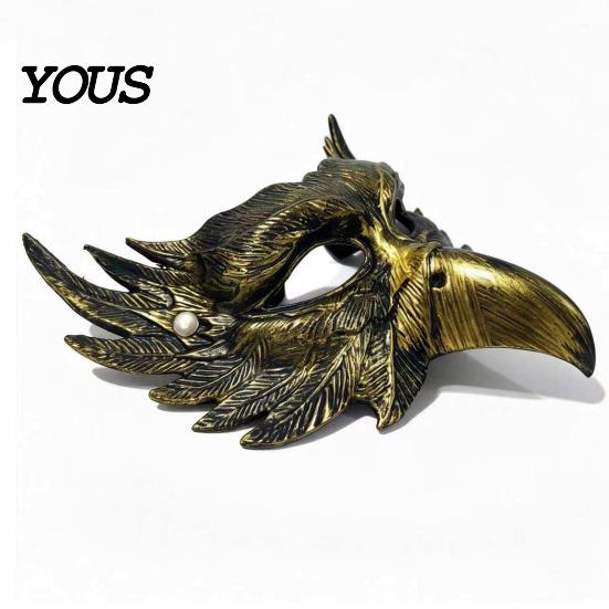 Halloween Cosplay Accessory Eagle Half Face Mask, Vintage Gold Detailed Texture Mask Masquerade Party Gothic Props Ornate