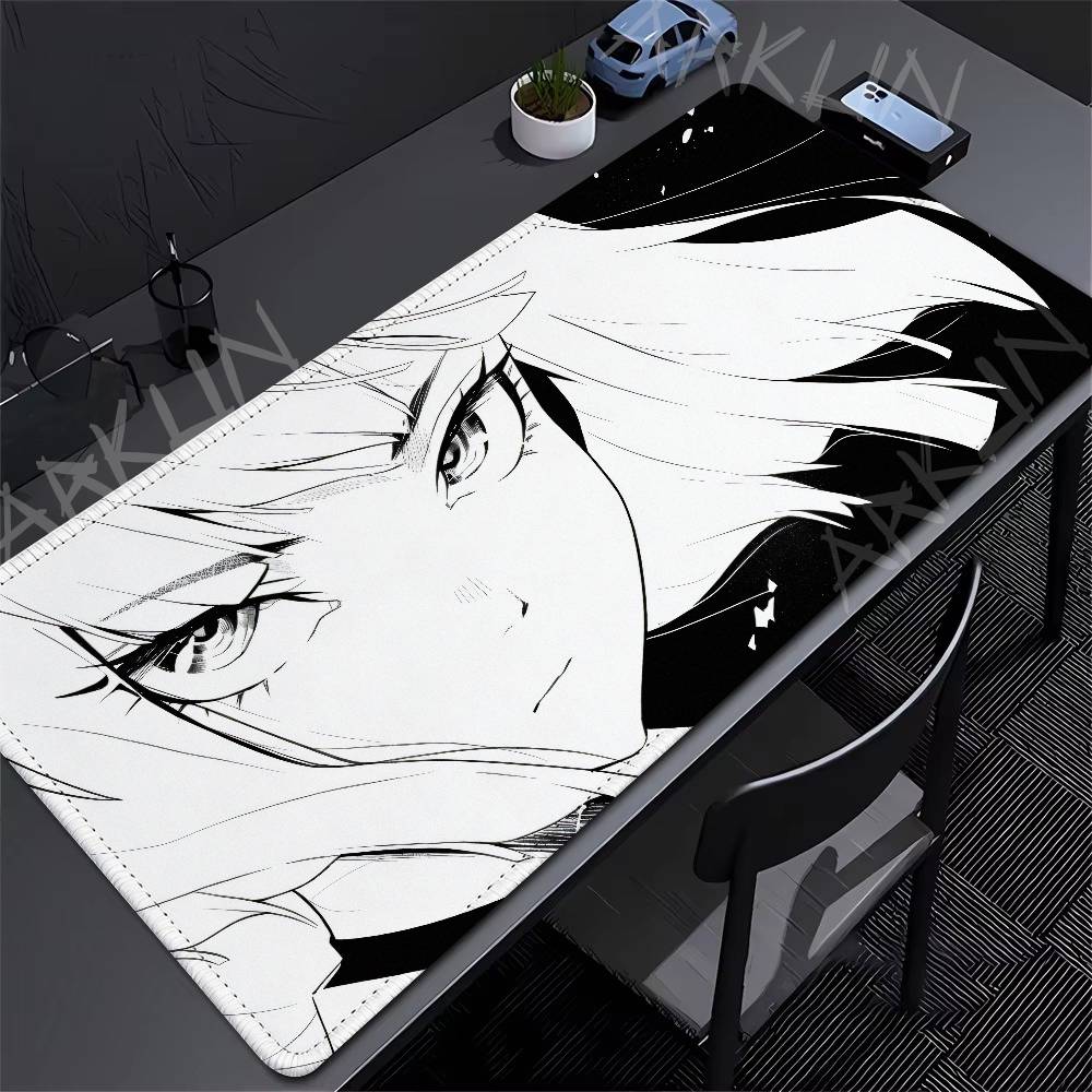 Zwart Wit Lijntekening Anime Meisje Muismat Cool Monochroom Manga Karakter Bureau Mat Antislip Rubberen Basis Desktop